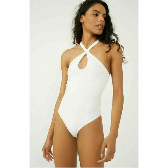 Abercrombie & Fitch White Cross Front Halter Bodysuit - S - Picture 1 of 4
